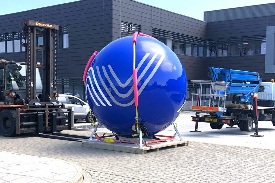 AVTrade industrial pressure vessel positioned on site prior to installation using forklift and access platform